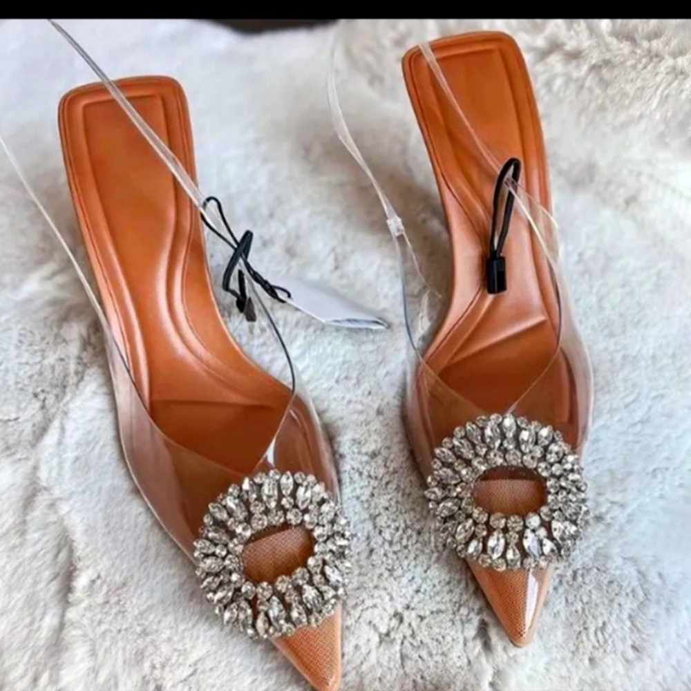 Clear sling back heels